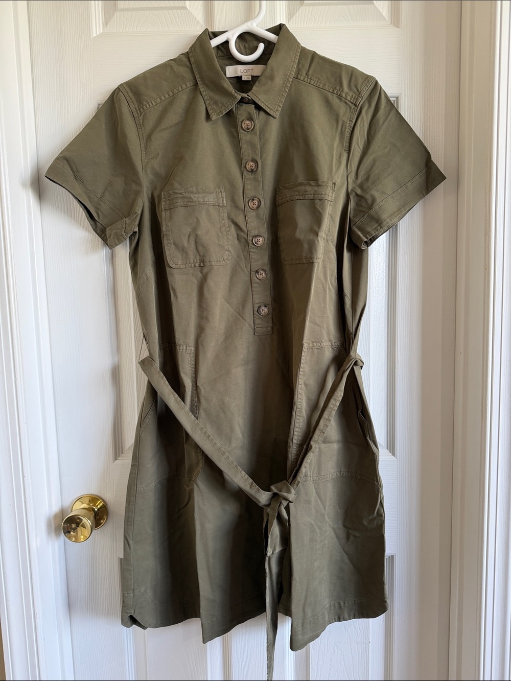 NWT LOFT Olive Short-Sleeve Utility Mini Shirt Dress